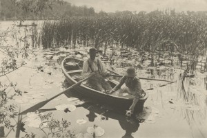 Peter Henry Emerson, photographer (British, born Cuba, 1856 - 1936) Gathering Water-Lilies, 1886, Platinum print Image: 19.8 x 29.2 cm (7 13/16 x 11 1/2 in.) Mount: 28.6 x 40.6 cm (11 1/4 x 16 in.) The J. Paul Getty Museum, Los Angeles